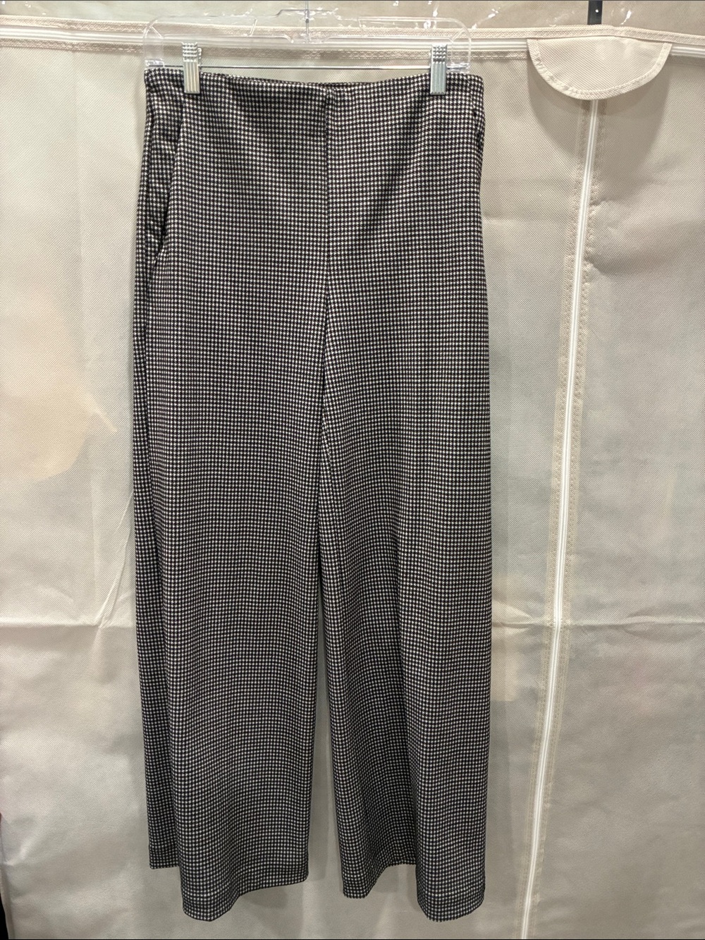 LOFT Black and White Micro Check Wide-Leg Pants